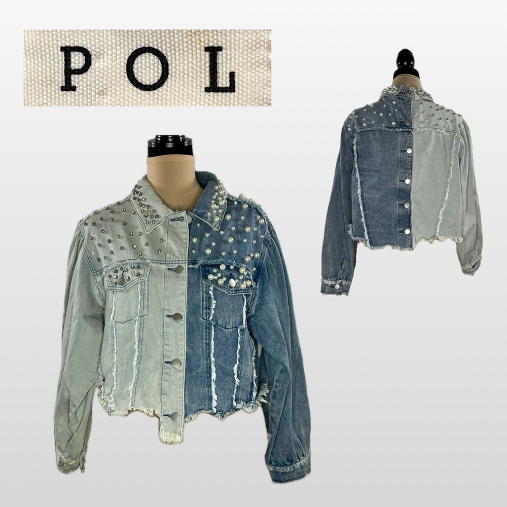 POL Light and Dark Blue Studded Denim Jacket M - Picture 1 of 17